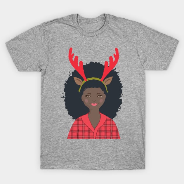 Black Woman Christmas Portrait T-Shirt by JunkyDotCom